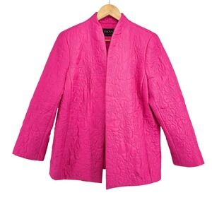 Dana Buchman Silk Quilted Statement Jacket Blazer Kimono Size 12 Fuchsia Pink